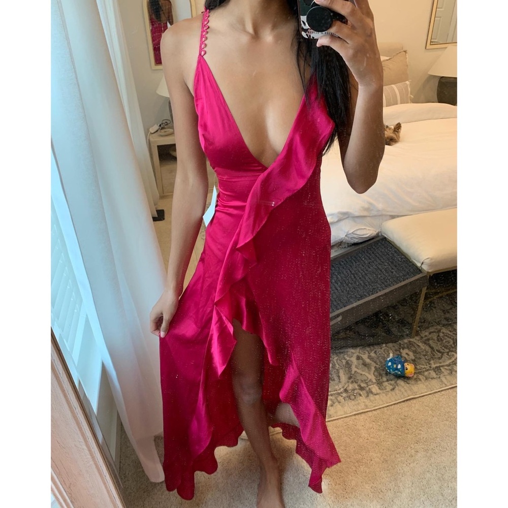 FOR LOVE & LEMONS FUCHSIA SILK DRESS